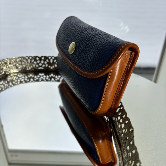 Vintage Dooney and Bourke Wristlet Blue Pebbled Leather Brown Trim Minimalist Go - Picture 5 of 10